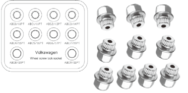 10 PCS VW WHEEL LOCK SCREW SOCKET SET 10 PCS VW WHEEL LOCK SCREW SOCKET SET